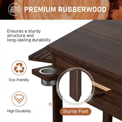 Wood Poker Table Convertible Gaming/Dining Table for 4-6 People with Removable Top, 6-Cup Holders